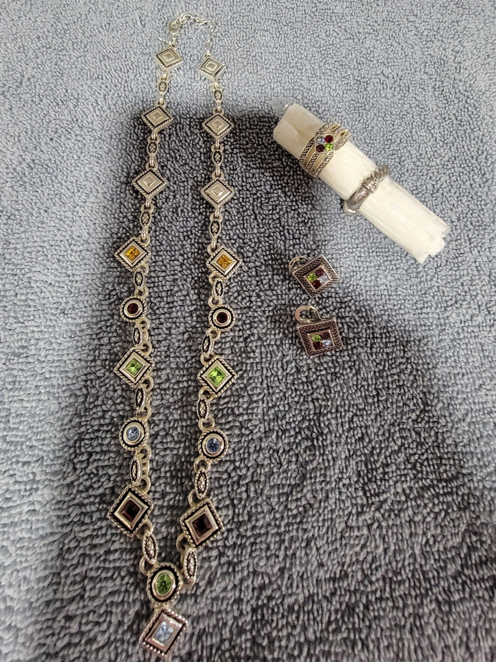 Premier Designs-Multi-Gemstone Silver-Tone Jewelry Set